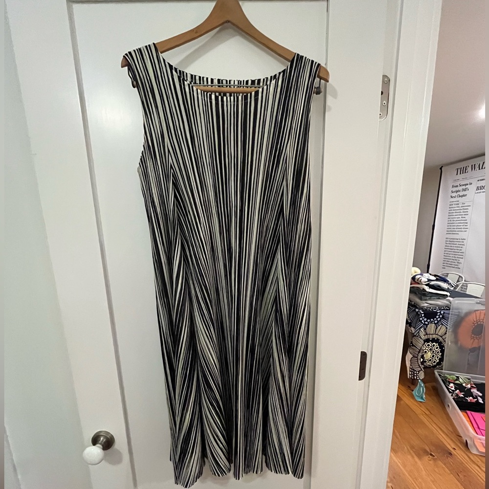 Issey Miyake Black and White Striped Midi Dress